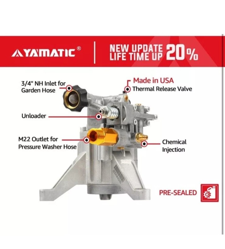 YAMATIC Pressure Washer Replacement Pump 7/8"Shaft Vertical 2500 PSI 2.0 GPM New gallery