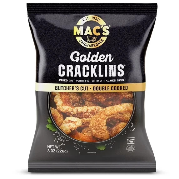 Mac's Chicharrones Golden Pork Cracklins, Fried Pork Fat with Skin, 8 oz Bag gallery