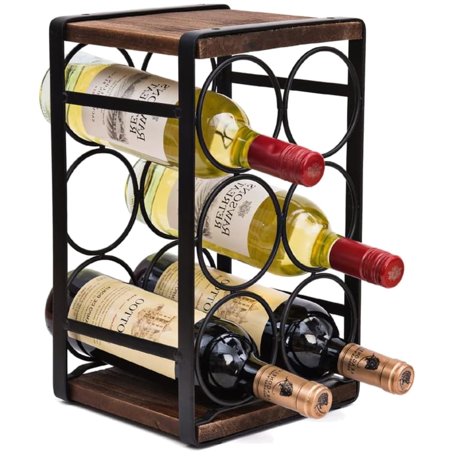 Elegant Rustic Wood Countertop Wine Rack for 6 Bottles - No Assembly Needed gallery