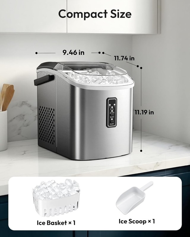 EUHOMY Ice Maker Countertop, 9 Cubes Ready in 6 Mins, 26lbs/24H, Self-Cleaning, gallery