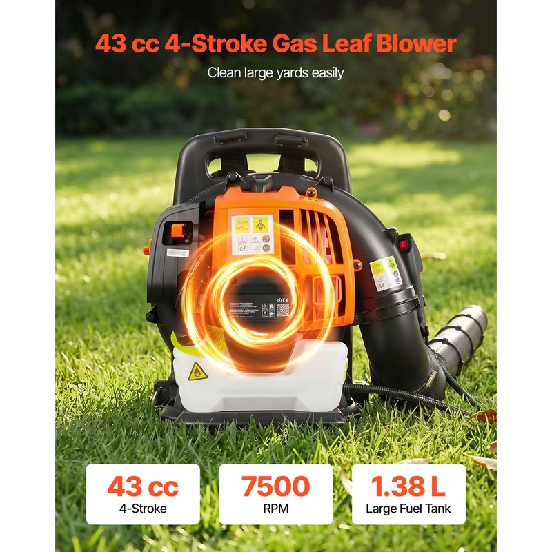 Uimoso Gas-Powered Backpack Leaf Blower, 43CC 2-Stroke, 447CFM, 150MPH gallery