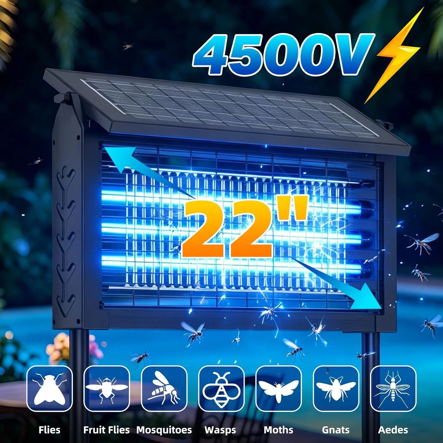 Solar Bug Zapper Outdoor Cordless Fly Trap Insect Zapper 4500V Mosquito Zapper gallery