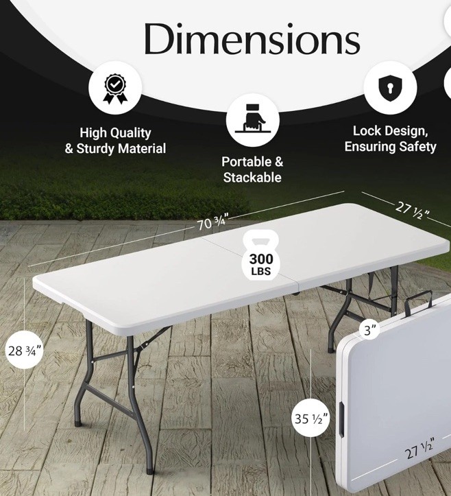 White Portable Foldable Rectangular Folding Table Plastic/Metal 70 3/4 x 27 1/2 gallery