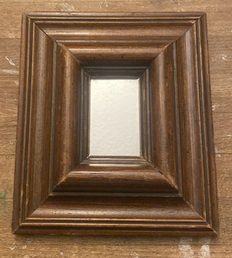 VTG Small Rectangular Wood Frame 5.25” X 6” X 1.25” Mirror 2” X 2.75”