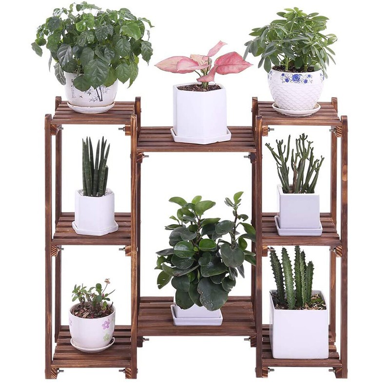 Multiple Installation Mode Wood Plant Stand Flower Pot Rack Shelf Indoor Outdoor gallery