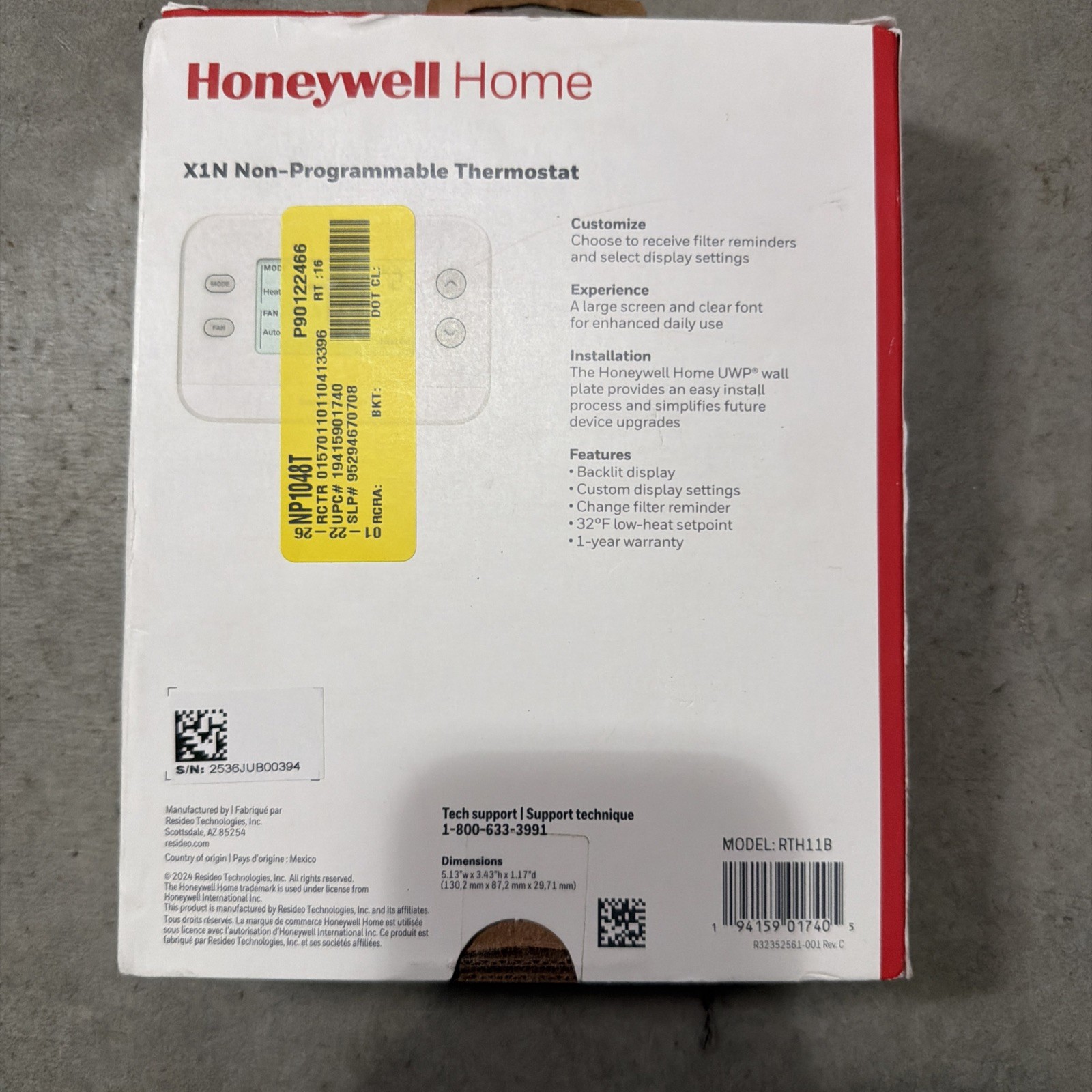 Honeywell Home X1N Non-Programmable Thermostat Single-Stage 1-Heat/1-Cool gallery