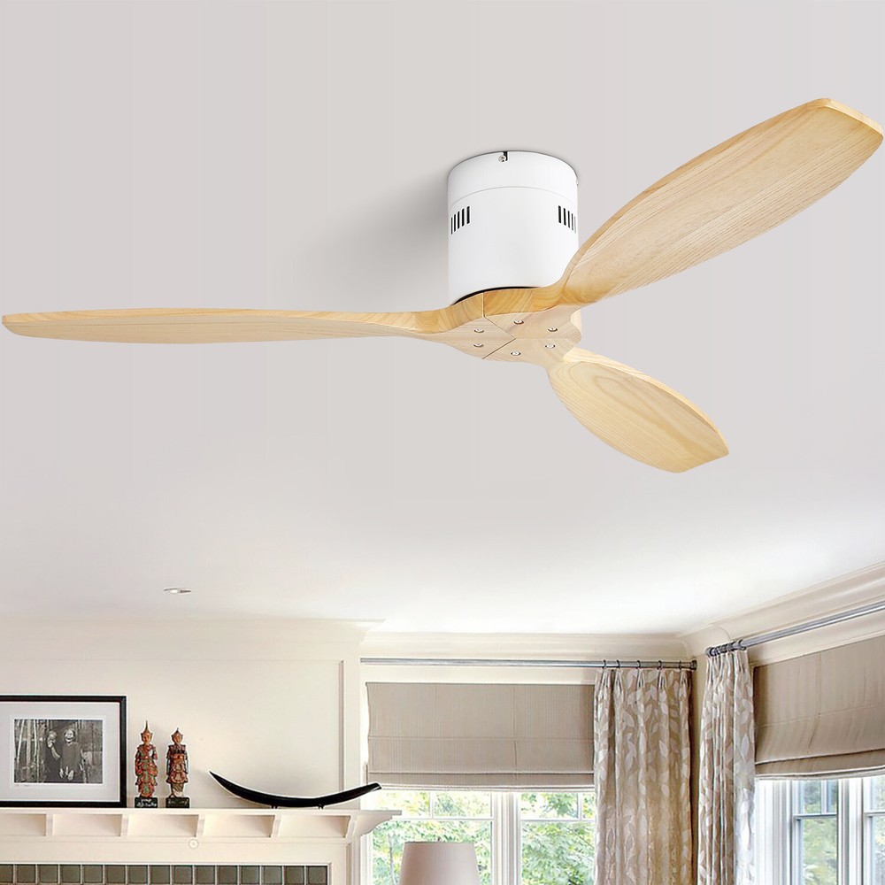 Sofucor White 52-inch Ceiling Fan No Lights & 3 Solid Wood Blades/Remote Control