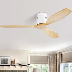 Sofucor White 52-inch Ceiling Fan No Lights & 3 Solid Wood Blades/Remote Control