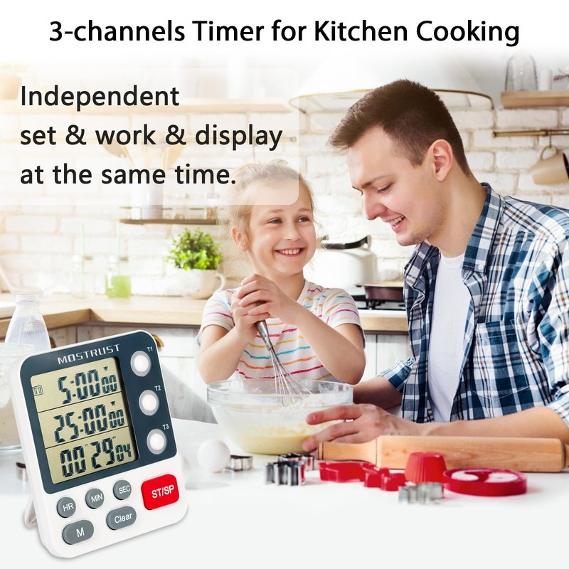 Digital Dual Kitchen Timer, 3 Channels Count UP/Down Timer, Cooking Timer, La... gallery
