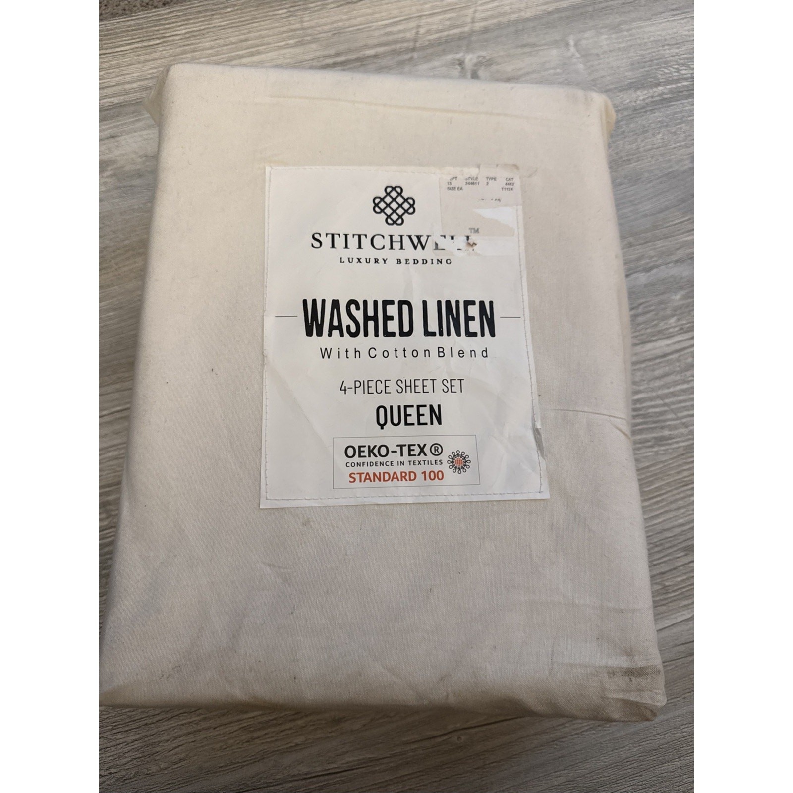 STITCHWELL Linen Cotton Blend Washed WHITE Sheet Set - QUEEN (fits 17" mattress) gallery