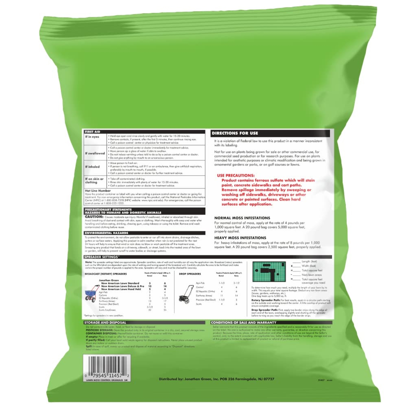 Jonathan Green (#11457) Lawn Moss Control, 20lb bag (covers 5,000 sq ft), 4 Pack gallery