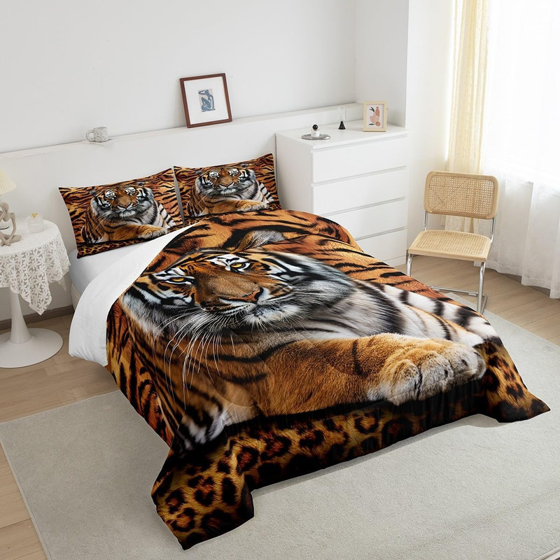 Tiger 3D Print Comforter Set Queen Size Animal Bedding 3Pc Quilt Set gallery