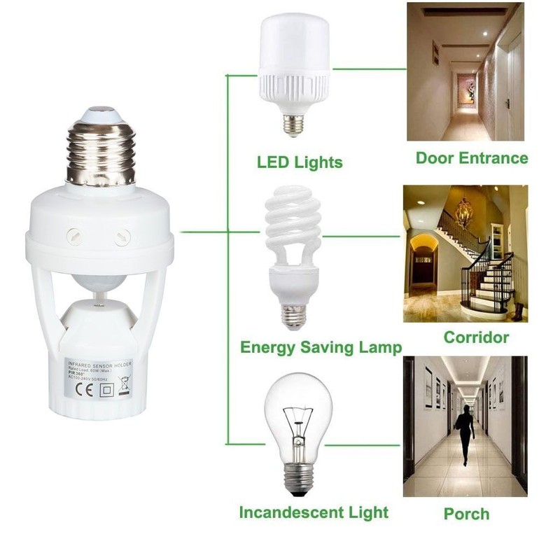 Infrared PIR Motion Sensor E27 LED Light Lamp Bulb Holder Socket Switch 110/220V gallery