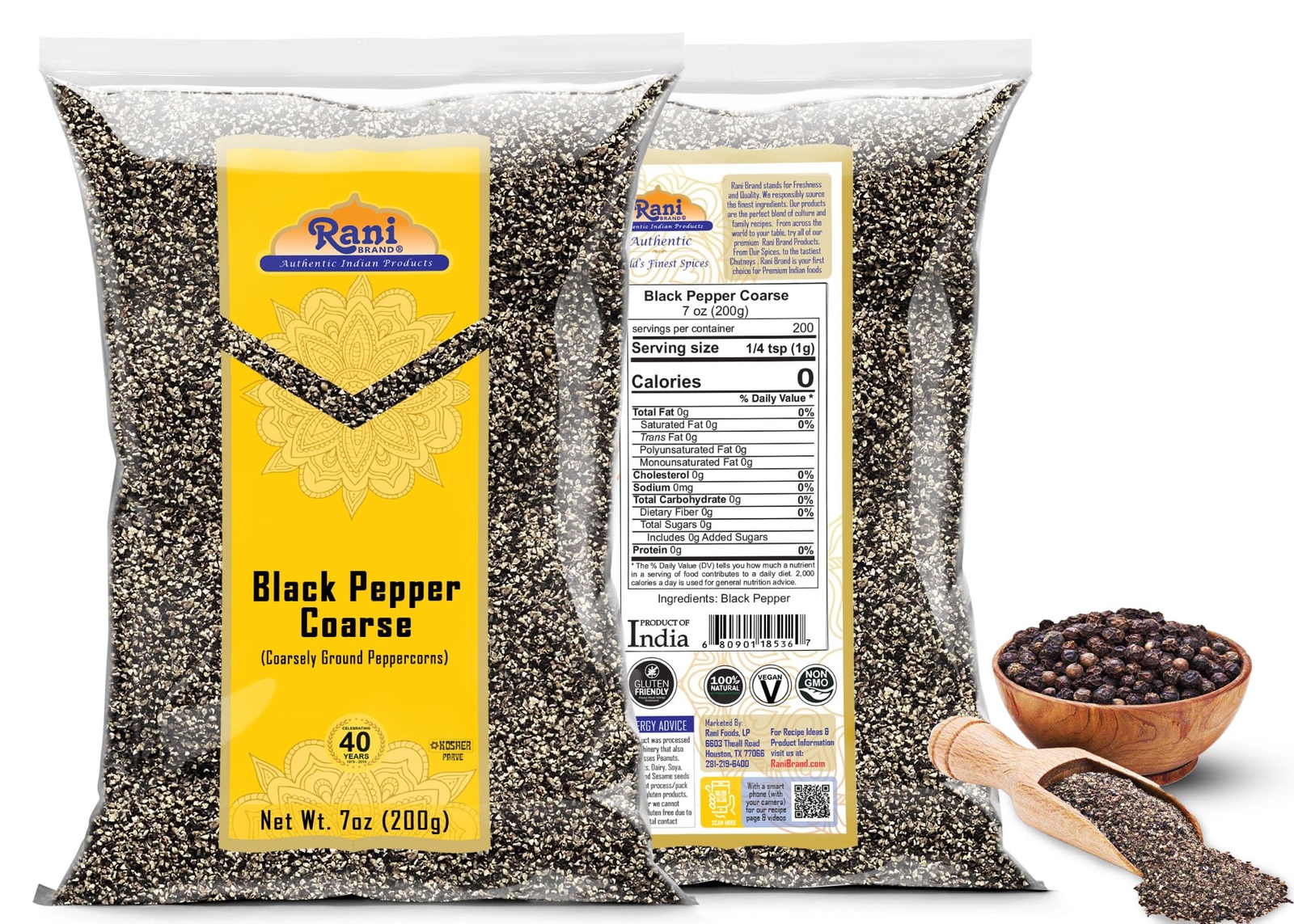 Rani Black Pepper Coarse Ground 28 Mesh (Table Grind), Premium Indian 7oz (200g) gallery