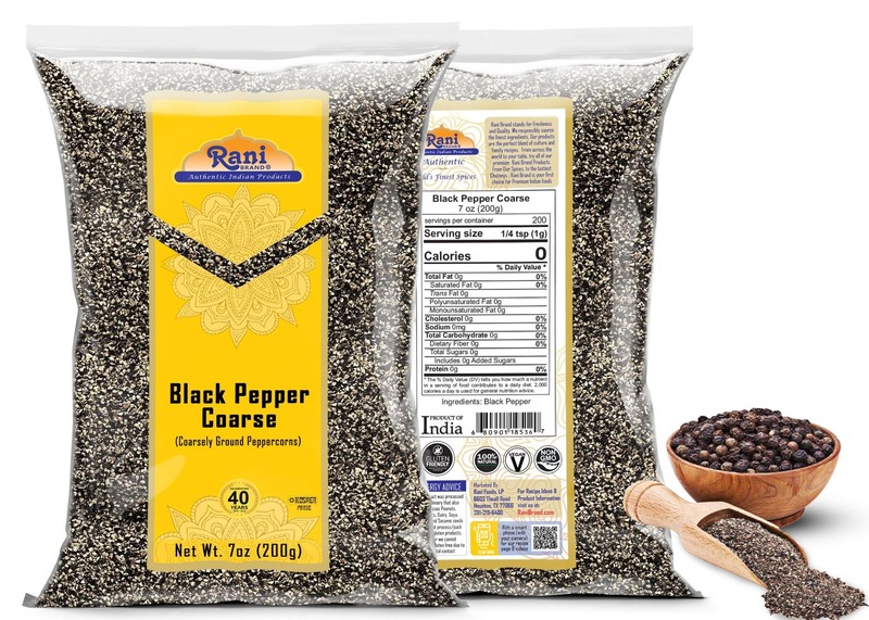 Rani Black Pepper Coarse Ground 28 Mesh (Table Grind), Premium Indian 7oz (200g) gallery