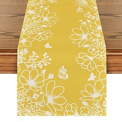 Bloom Flowers Butterfly Spring Table Runner, 13″ x 72″, Table Runner Yellow