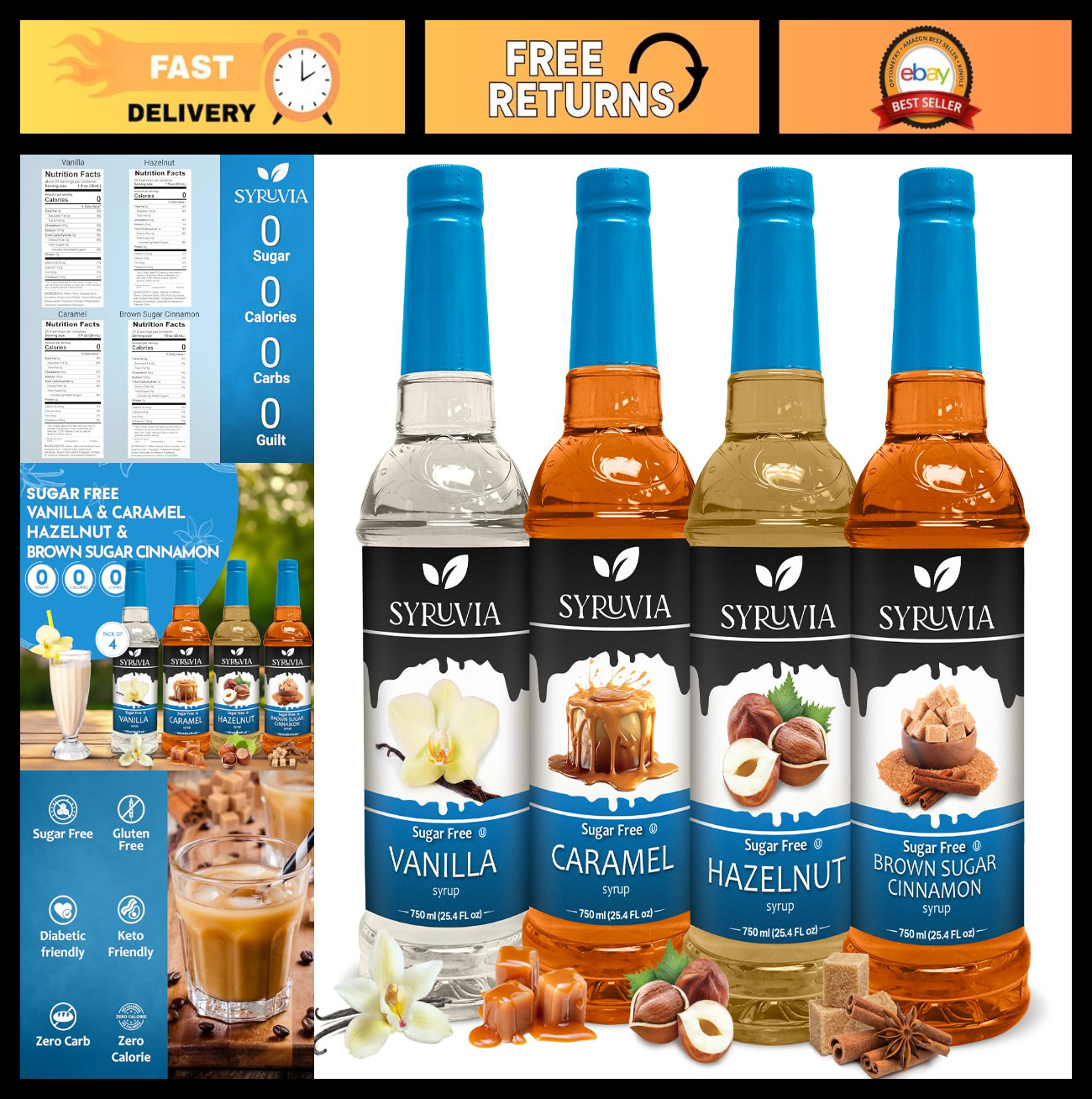 Sugar Free Coffee Syrup Variety Pack - Vanilla, Caramel, Hazelnut, Brown Sugar C gallery