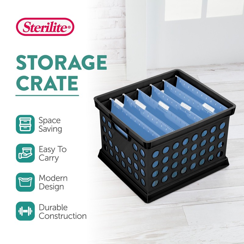 Sterilite Stackable Plastic Storage Open Crate Bin Organizer Box, Black (6 Pack) gallery
