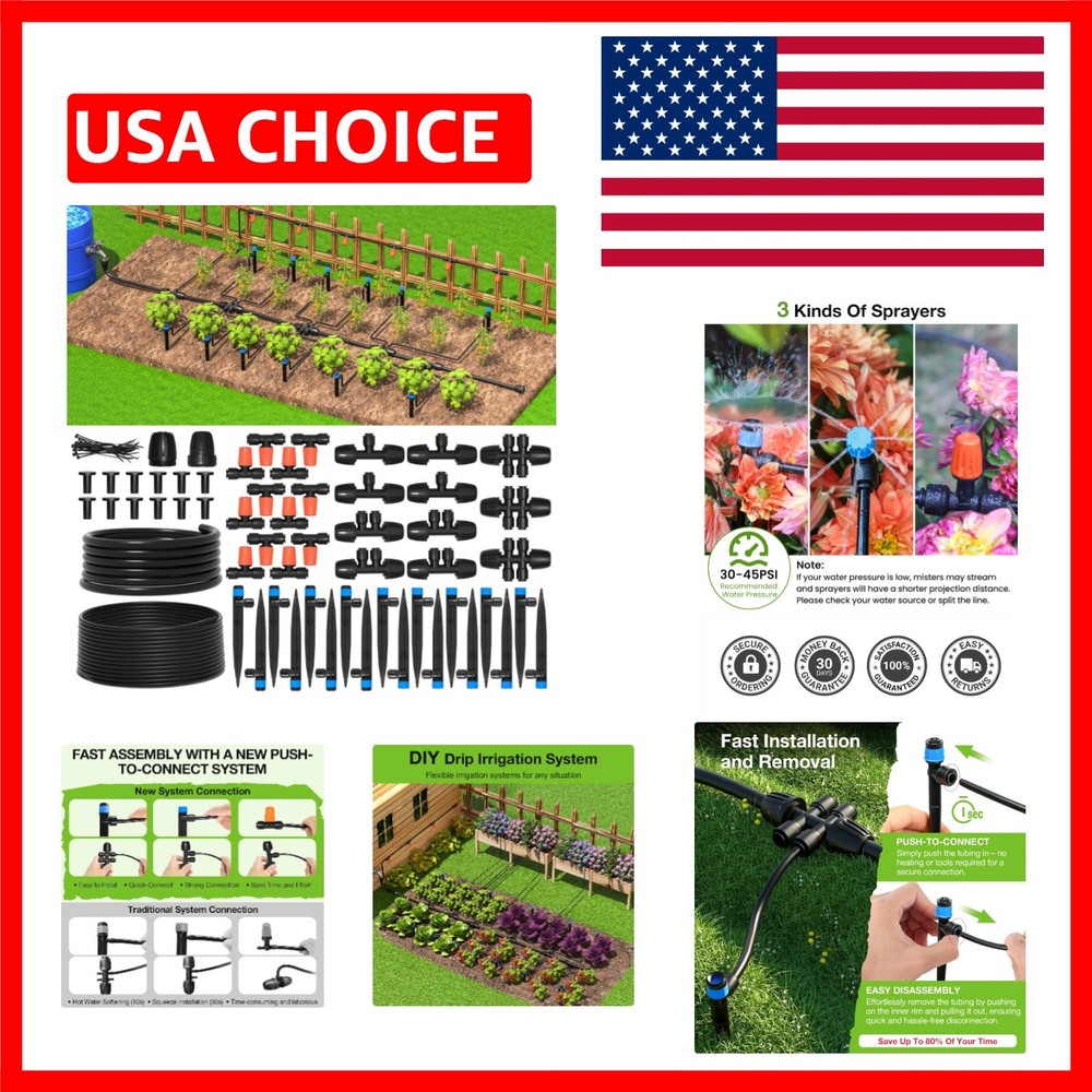 Upgraded Drip Irrigation Kit: Automatic Watering with 26ft Main Tube & 75ft Hose