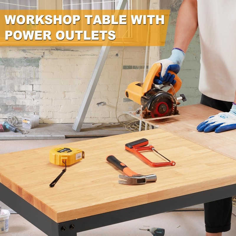 Height Adjustable Workbench 60"x 22" 2000 Lbs Capacity Heavy-Duty Power Outlets gallery