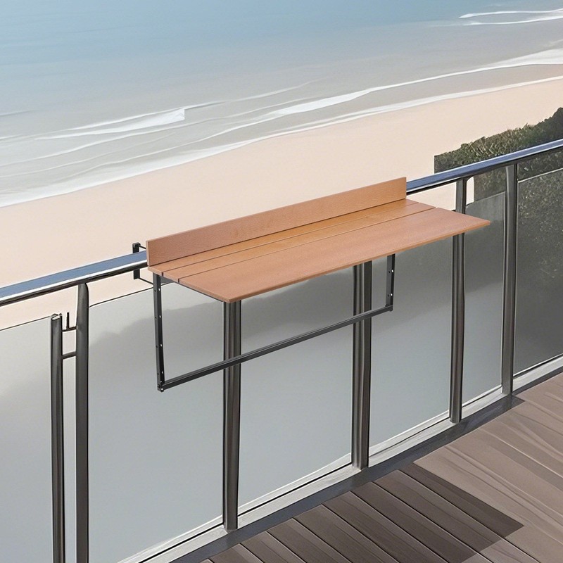 Foldable Balcony Railing Table 15x39in 5-Level Height Adjustable 50lb Capacity gallery