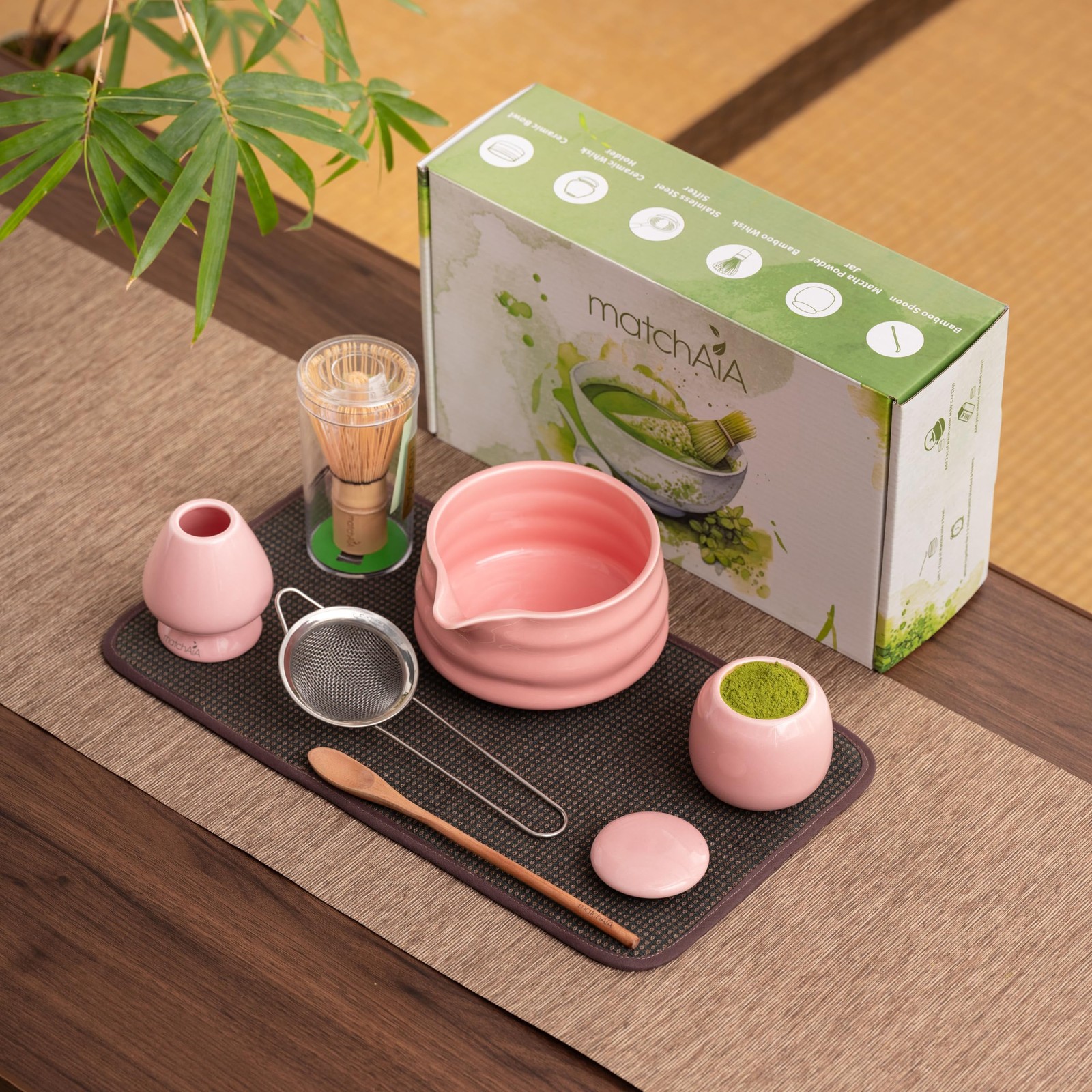 6 Pcs Matcha Set - Ceramic Bowl Whisk Canister Sifter Spoon gallery