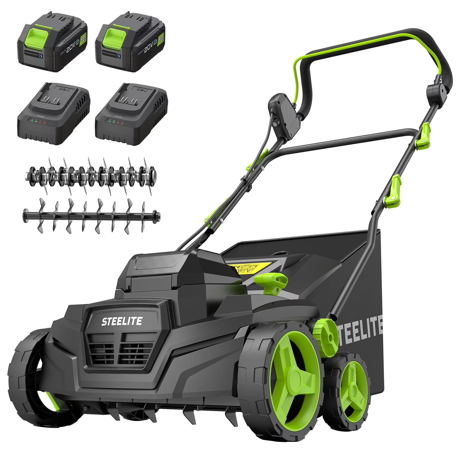 Steelite 2x21V 15-Inch Cordless Dethatcher and Scarifier with 2x4.0 Ah Batteries gallery