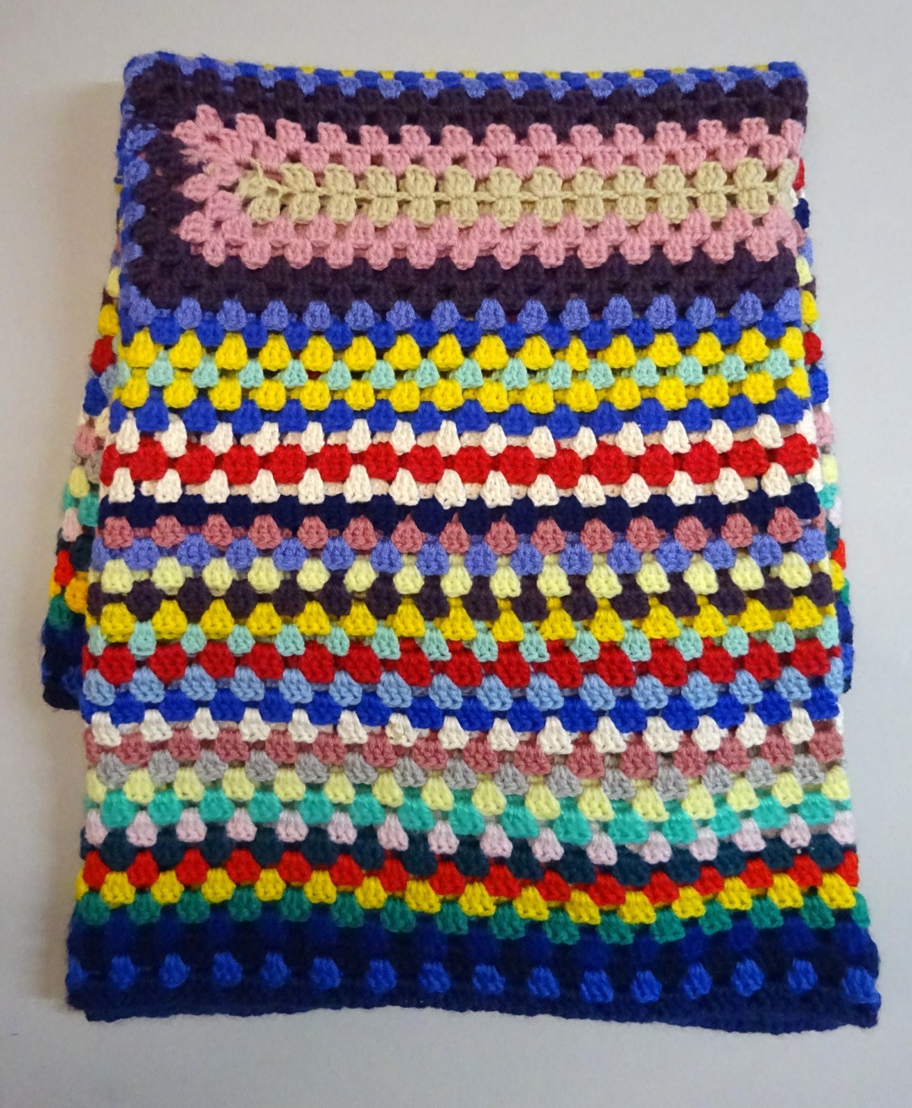 Hand Crocheted Multi-Coloured Rectangular Granny Throw Rug Blanket 185cm x 102cm gallery
