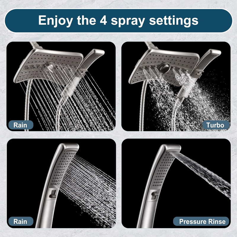 Brushed Nickel Shower Combo - Fixed and Handheld Heads with Grey Faceplates gallery