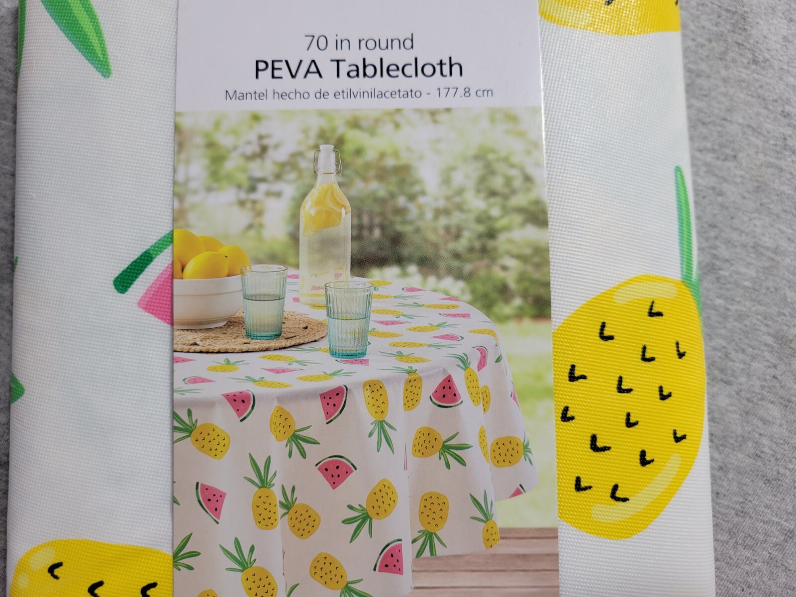 Mainstays Pineapple & Watermelon Fruit Peva Vinyl Tablecloth Round 70" Diameter gallery