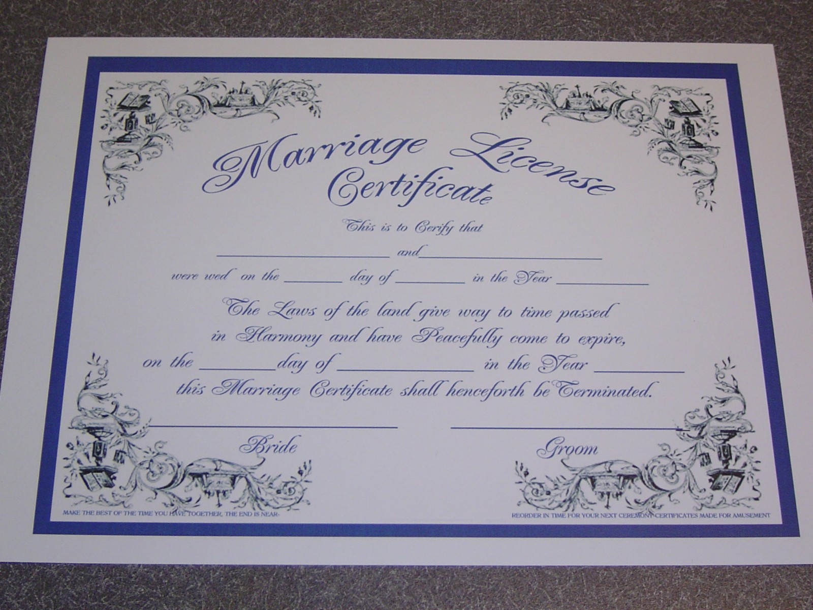 Novelty Marriage License / Certificate. Has Expiration Date. Surprise Everyone ! gallery