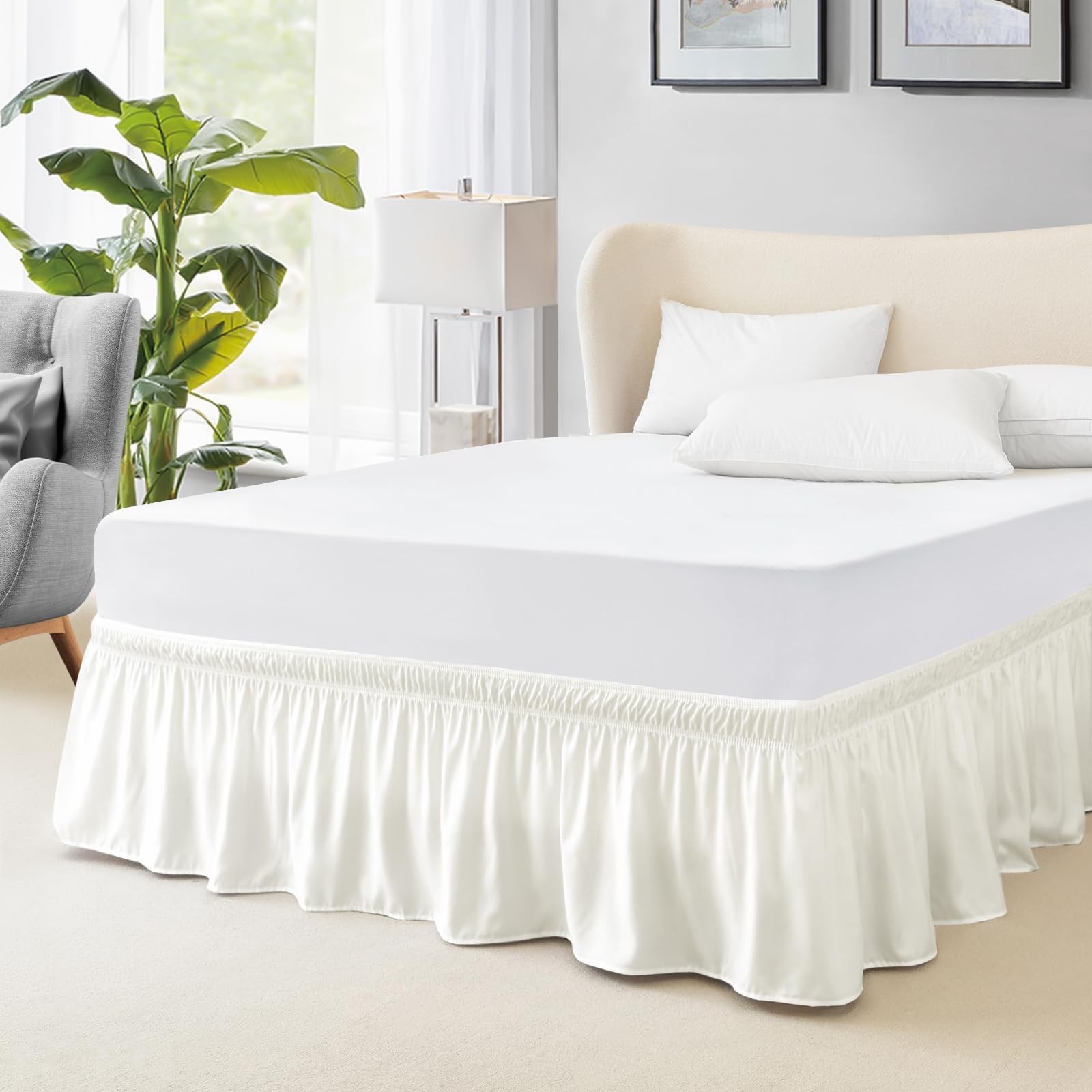 Elastic Bed Skirt - 18-Inch Drop Hotel Quality Dust Ruffle Full Size Cream gallery
