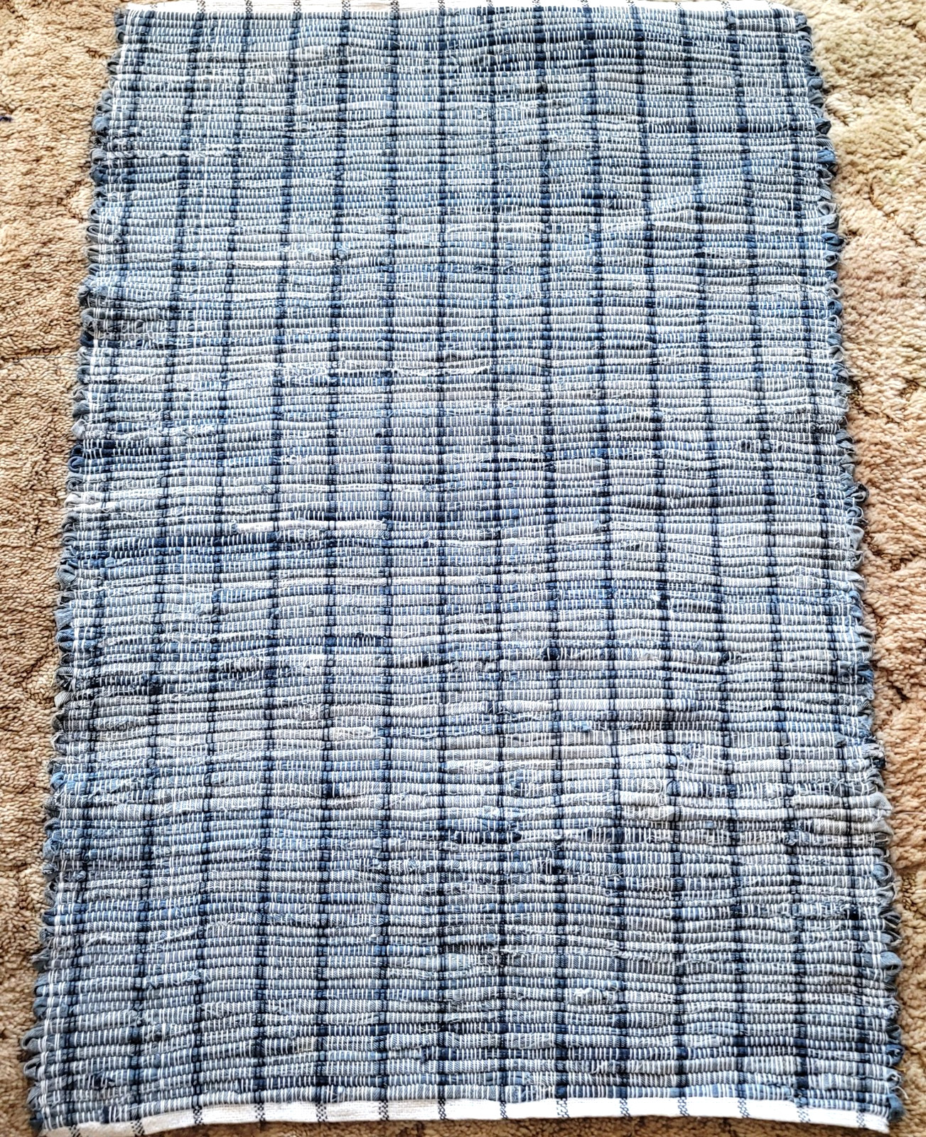 Hand Woven Loomed Rag Rug 40" x 27" Blue Denim Farmhouse Cottage USA Made New gallery