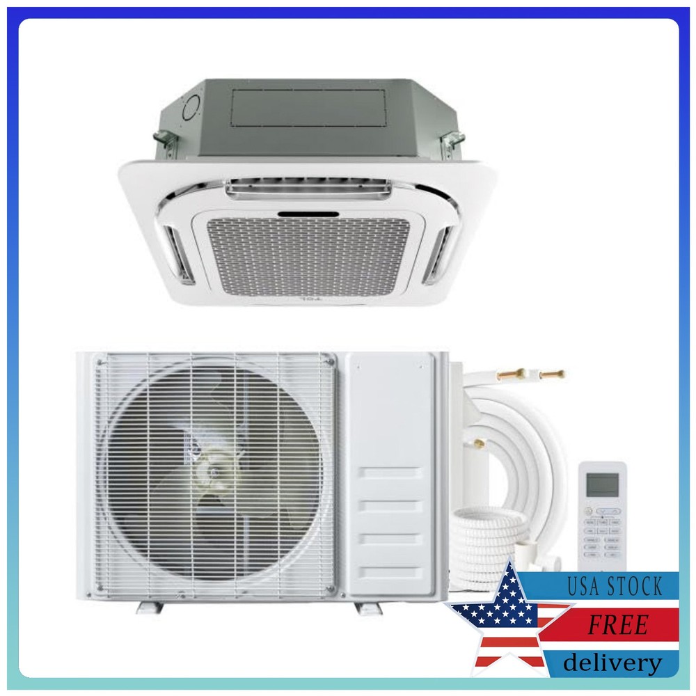 9000 BTU Ceiling Cassette Mini Split AC Cooling & Heating SEER 23 208/230V R454B