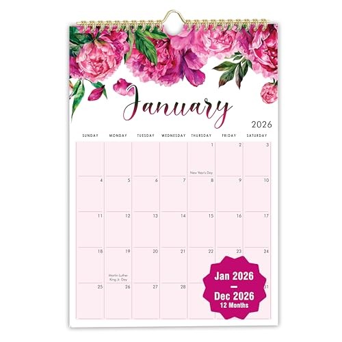 Wall Calendar,12 months large floral Calendar runs from Jan - Dec Spiral 2026 gallery