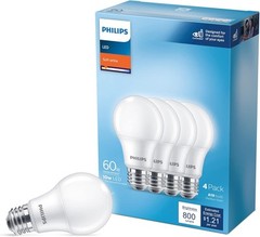 60W A19 4-Pack Basic Soft White (2700K) 800 Lumen (10W 4, (2700k)