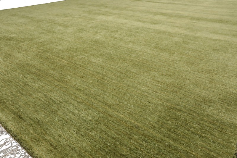 Multi Size Hand Knotted 100% Wool Plain Solid Minimalist Modern Area Rug Green gallery