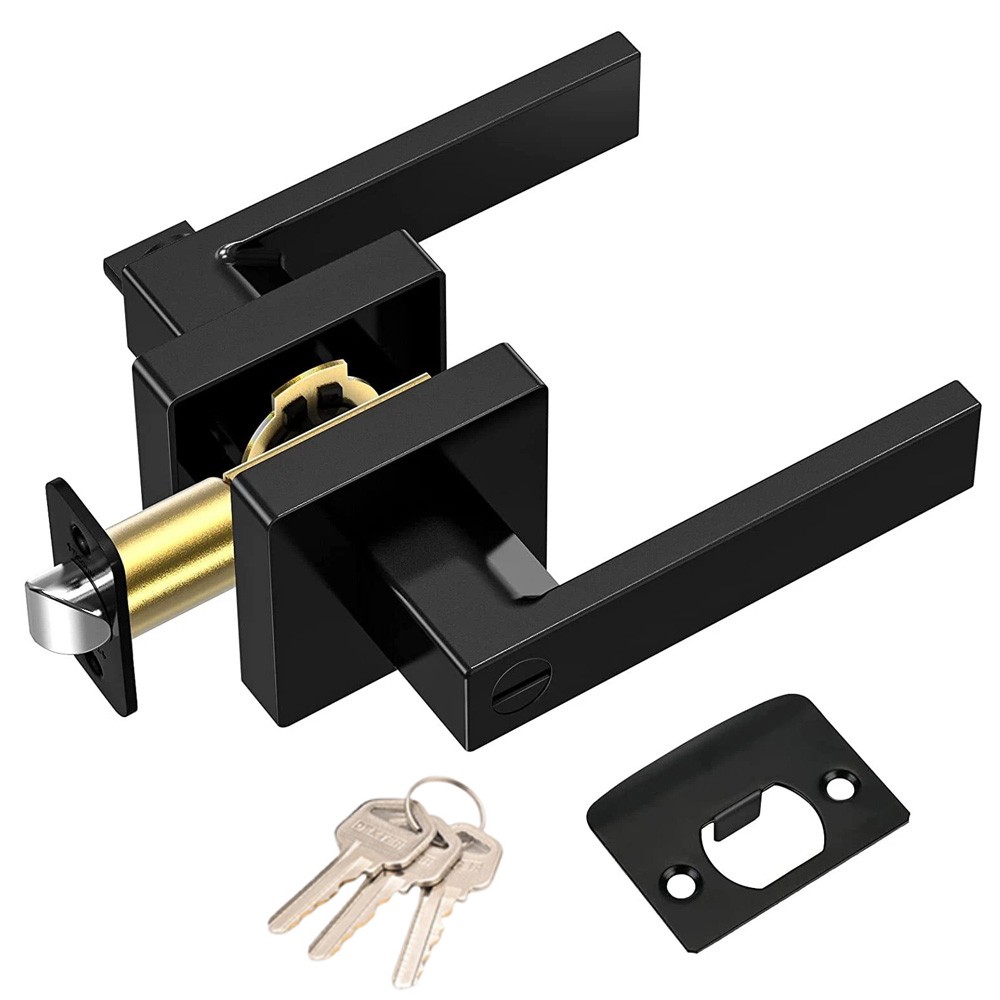 1/2/3PCS Matte Black Square Door Lever Handle Privacy Passage Interior Lock gallery