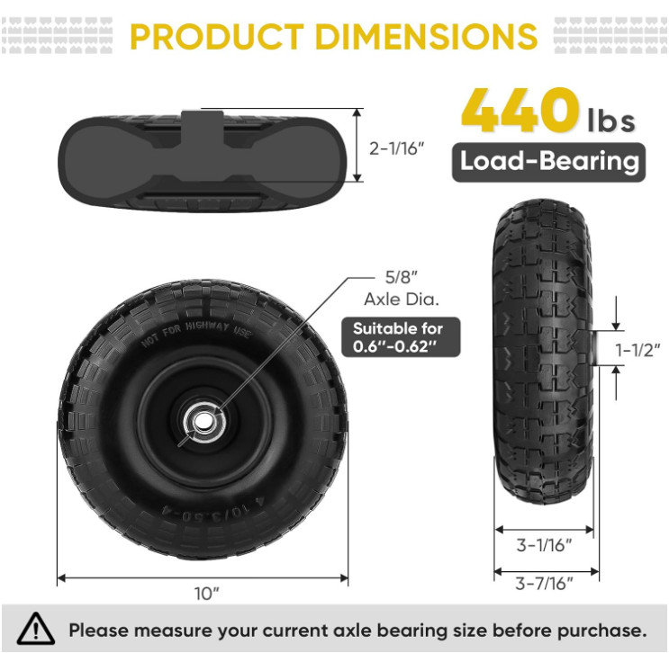 10 Inch Flat Free Solid Rubber Tires Set, Dump Cart Hand Truck Replacement Tires gallery