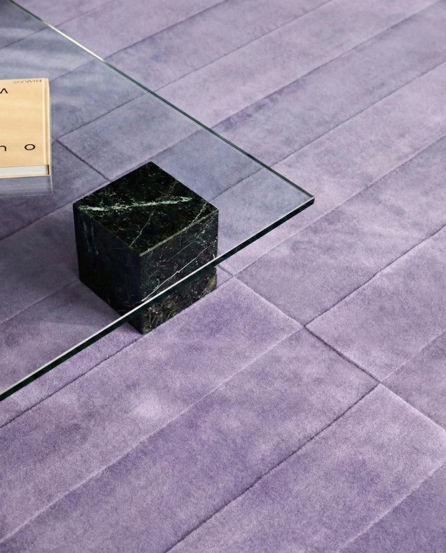 Hand Tufted lilac Wool Rug | Solid Levander Stripped High low pile Area Rug 6x9 gallery