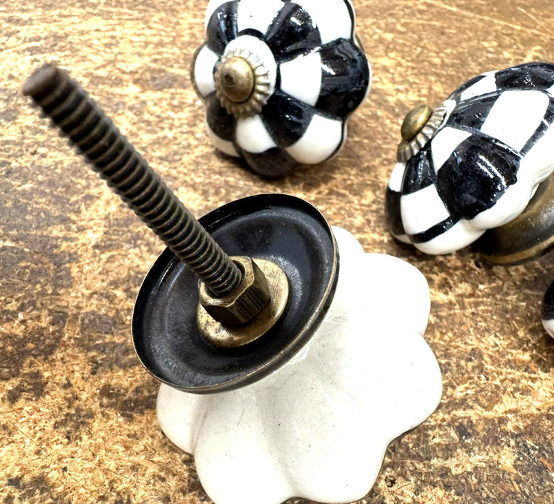 2 Checkered Ceramic Courtly Check Knobs Cabinet Pulls Furniture Hardware Childs gallery
