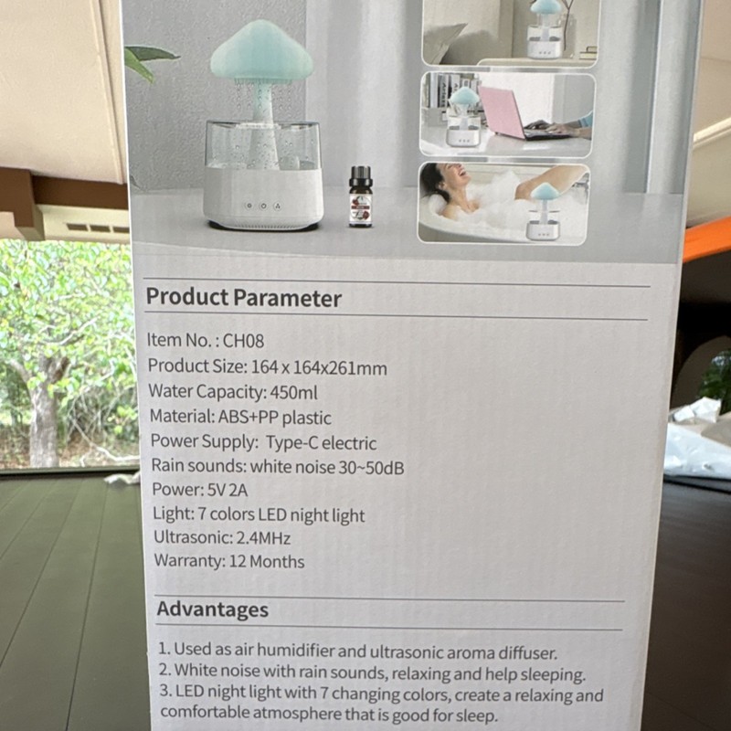 Rain Cloud Humidifier Aroma Diffuser Night Light, 7 Colors, 450ml, ABS PP, CH08 gallery