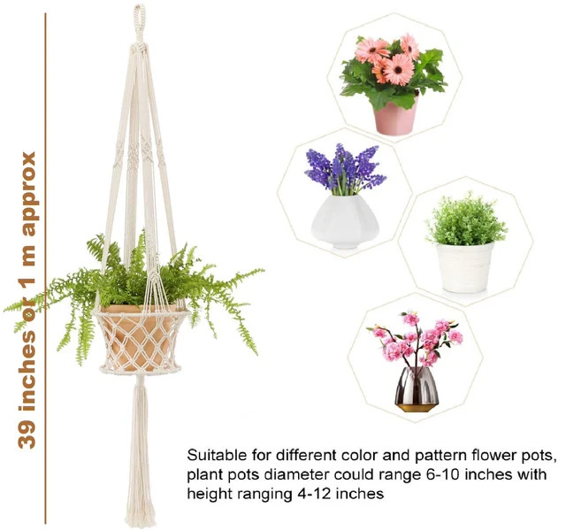 Boho Macrame Plant Hanger Handmade Cotton Rope Hanging Planter for Outdoor gallery