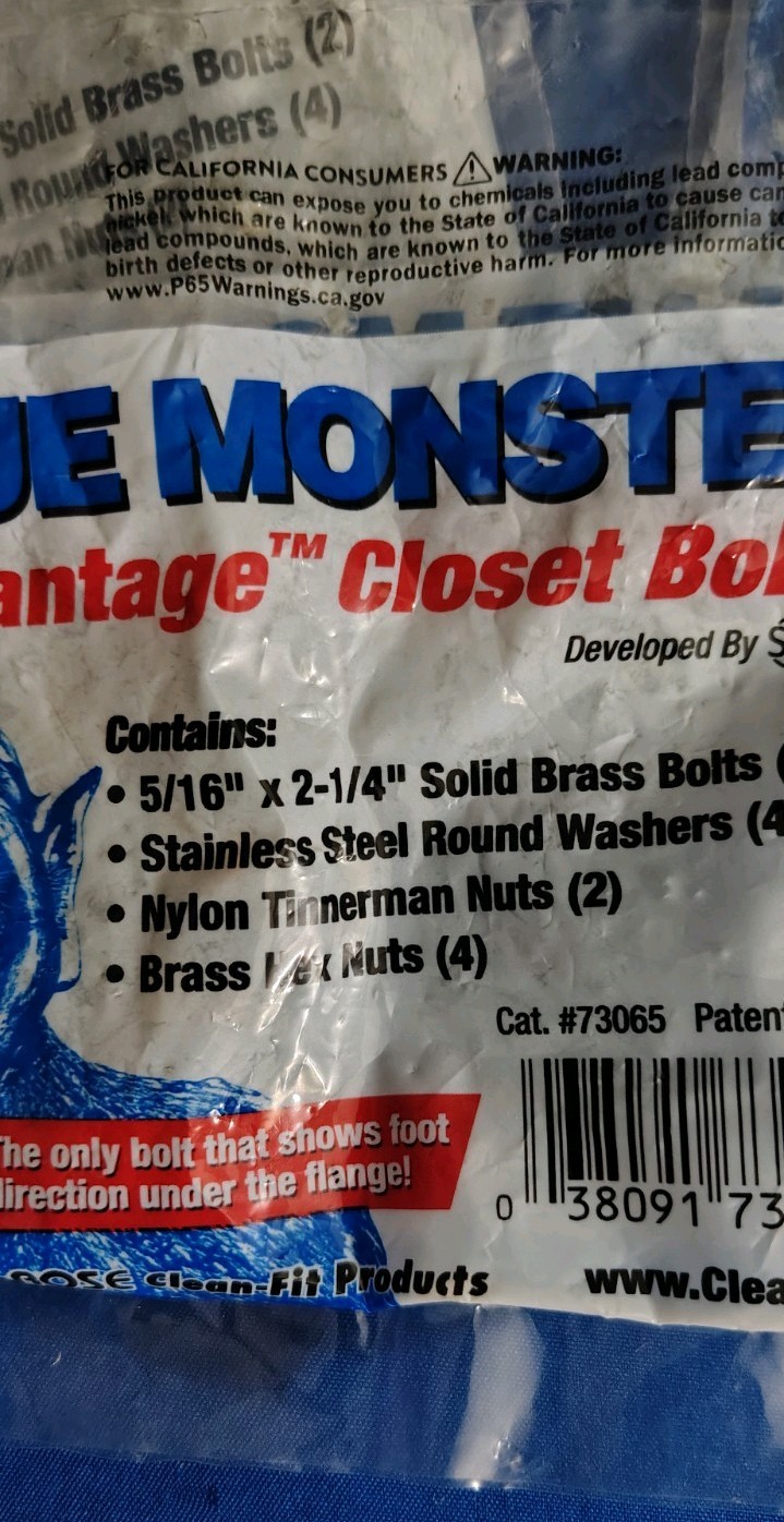 BLUE MONSTER Advantage Closet Bolts Kit 5/16 x 2-1/4 Solid Brass w/Nuts 10 packs gallery