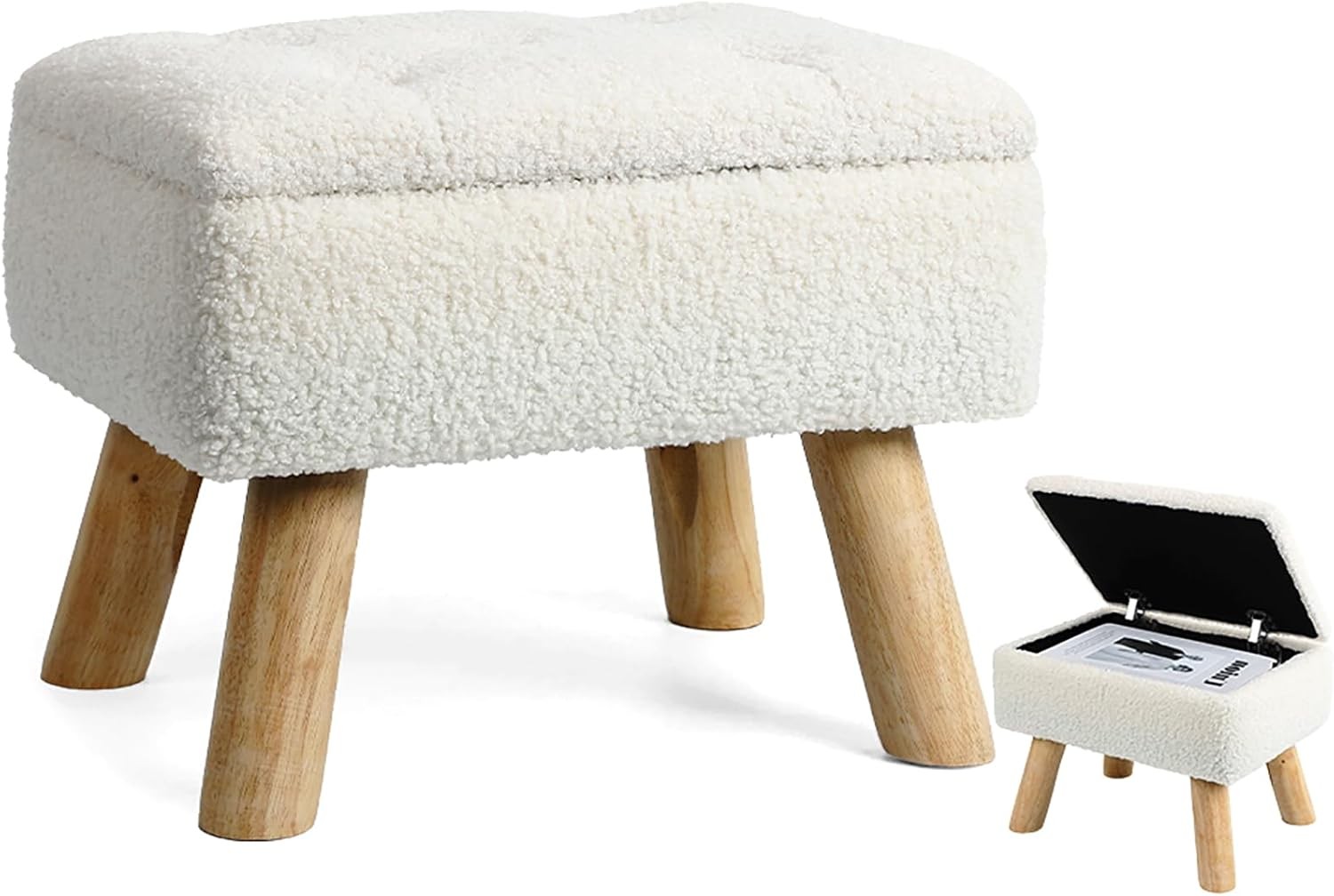 Small Foot Stool Ottoman w/Storage Box Boucle Teddy Velvet Foot Rest Legs Stool gallery