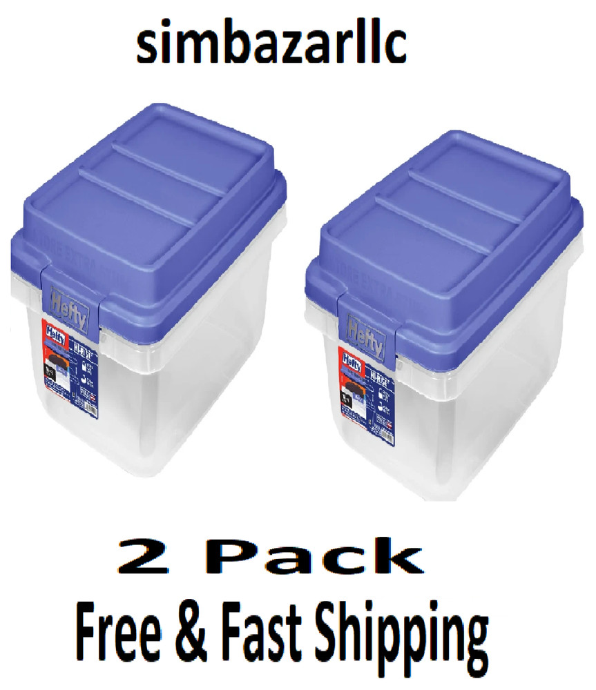 2pk Hefty 18 Quart Clear Plastic Latched Storage Bin with Blue HI-RISE Lid,Adult
