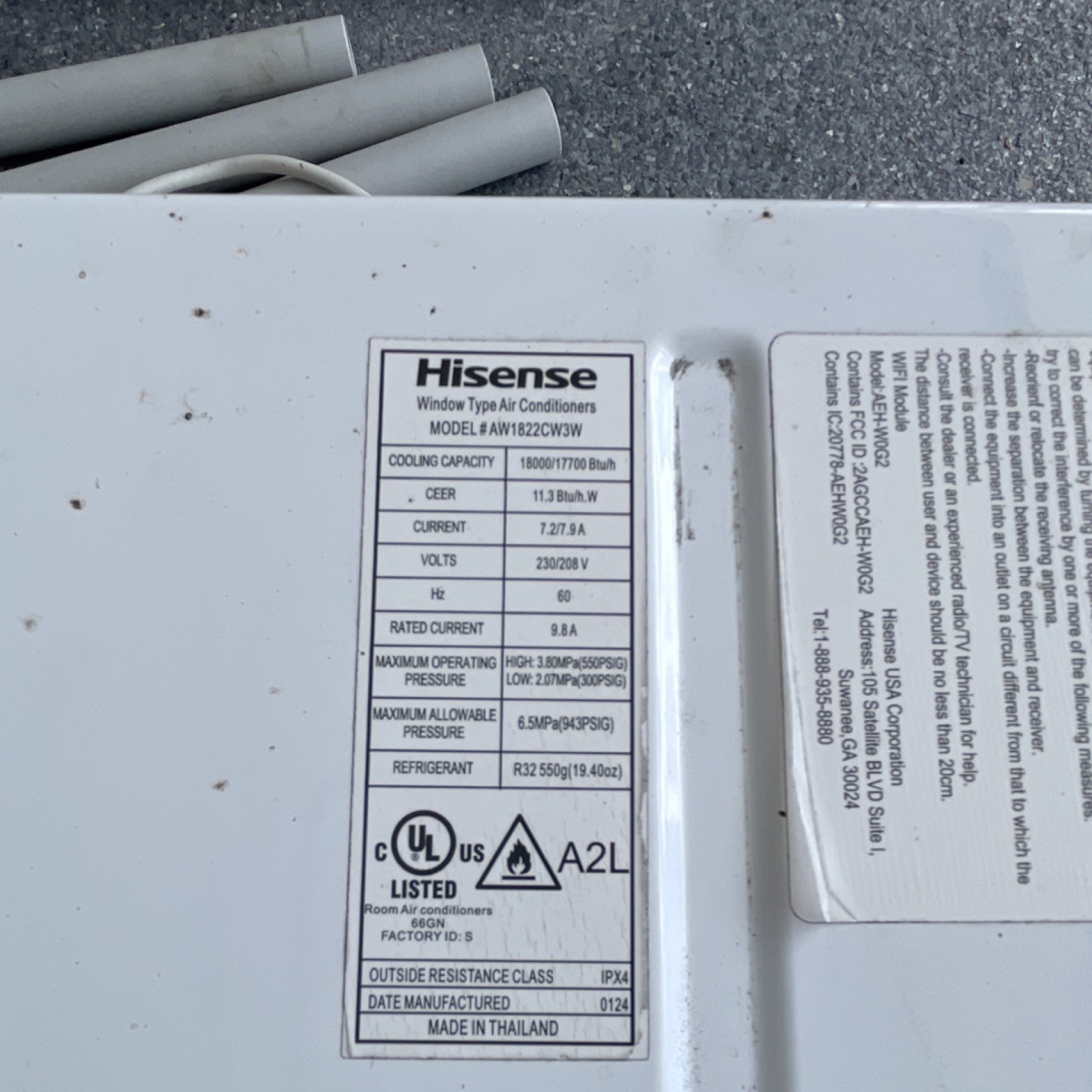 Hisense AW1822CW3W Window Air Conditioner 18000 BTU White R32 230V EER 11.3 gallery