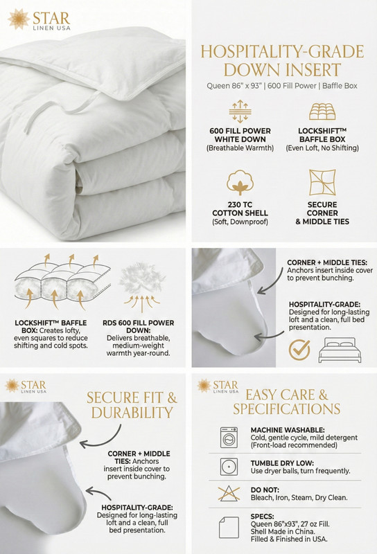 Downlite 600FP White Down Baffle Box Duvet Insert Corner & Middle Tabs Queen gallery