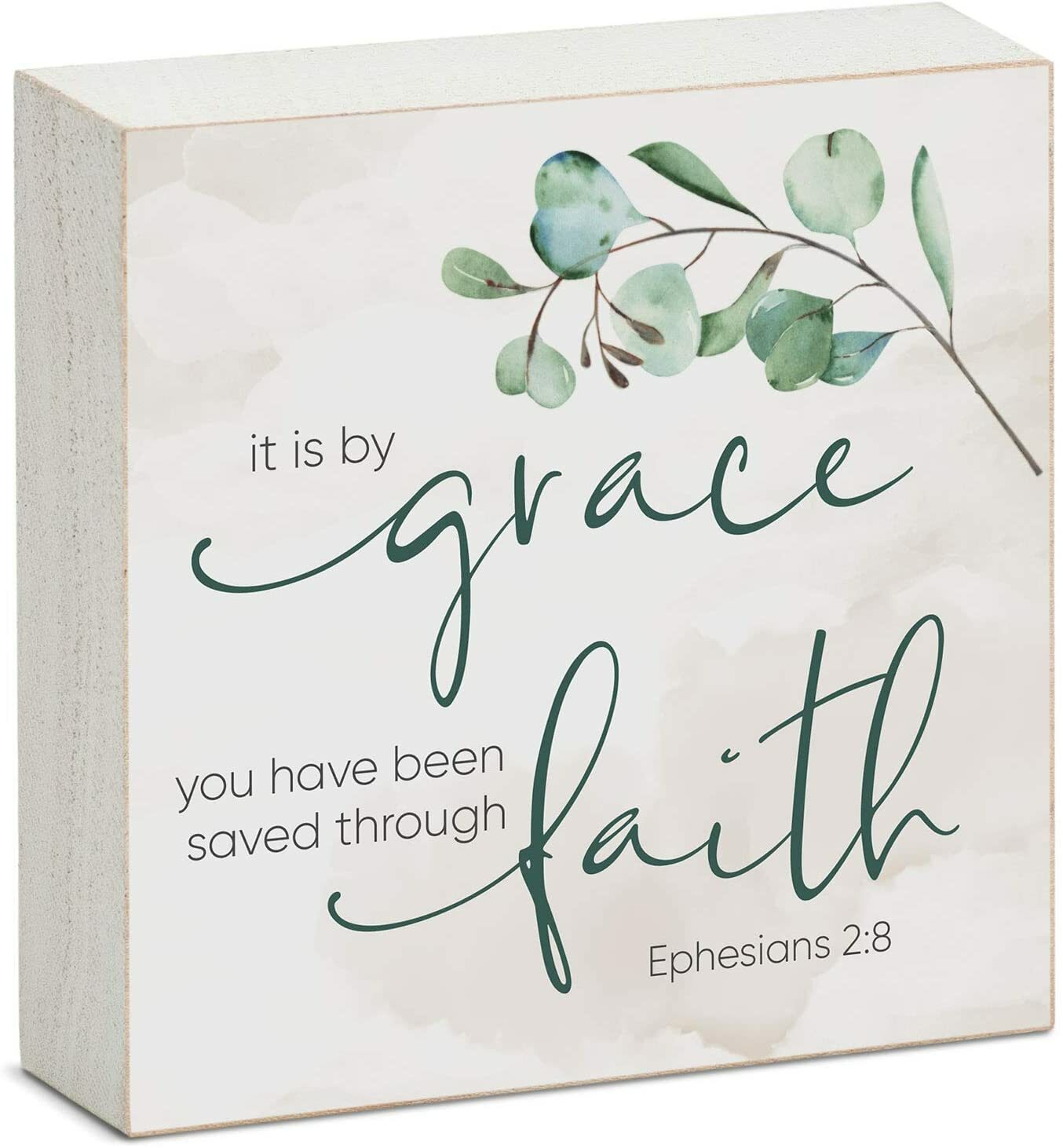 Counterart Wood Block Décor Message by Grace Saved Through Faith Sign, 3.75 inch gallery