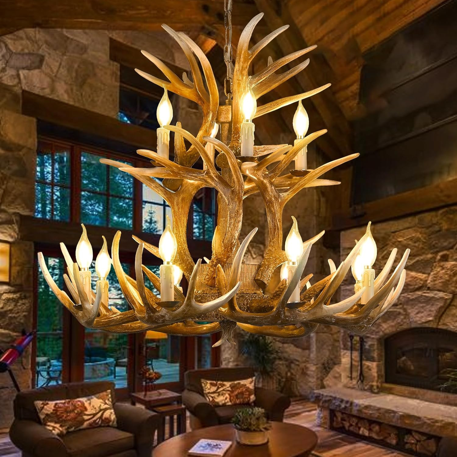 Rustic Deer Antler Chandelier - 2-Tier Lighting for Dining Room & Foyer gallery